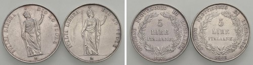 MILANO - GOVERNO PROVVISORIO DI LOMBARDIA (1848) - Lotto 2 monete da 5 lire 1848.