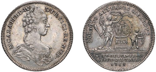 NAPOLI - FERDINANDO IV (1759-1816) - Carlino o medaglia 1768, per le nozze di Ferdinando con Maria Carolina d'Austria.