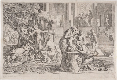Arnold van Westerhout (Anversa, 1651 - Roma, 1725) da invenzione di Pietro Testa detto il Lucchesino (Lucca, 1612 - Roma, 1650) - Teti immerge Achille nell'acqua dello Stige