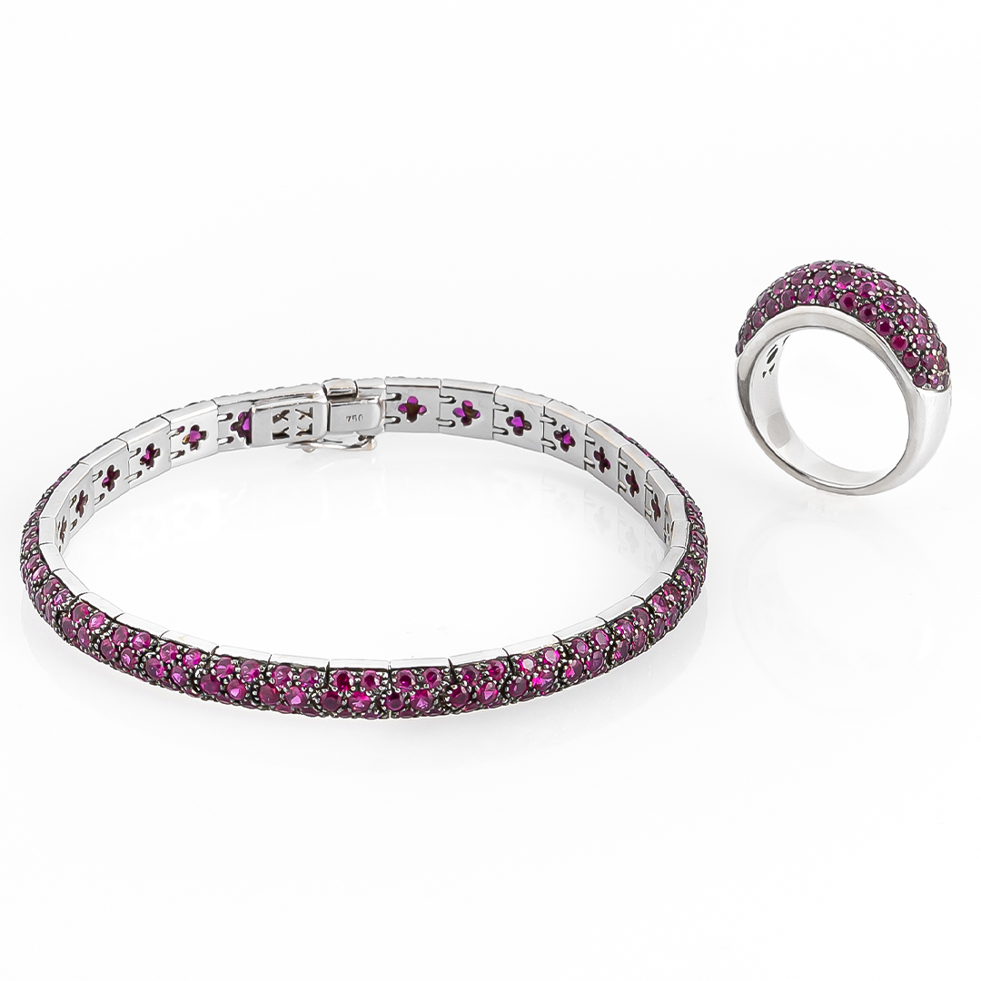 Bracciale tennis e anello con Rubini