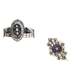 Gold, silver, diamond and emerald demi parure, 20th century