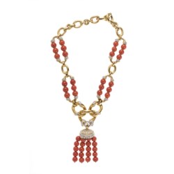Collana in oro bicolore 18kt, corallo e diamanti