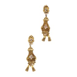 Orecchini pendenti in oro giallo 18kt, XIX secolo