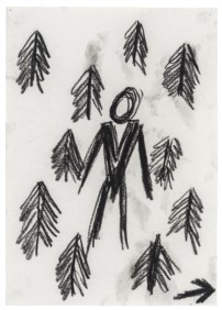 Men in woods, this way