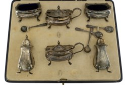 Set sale, pepe e salse in argento 800, anni '20
