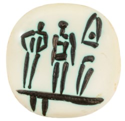 Three figures on trampoline