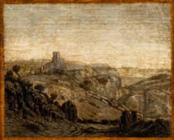 Nordid school of the XVIII century - Pair of paintings showing a moutain landscape and a towered city