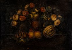 Still life with flowers and fruits