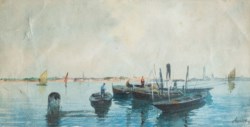 Italian school of the XX century - View of Venice from the lagoon