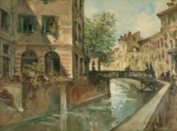 Emanuele Ferrazzi (XX) - Coppia di dipinti raffiguranti vedute dei Navigli a Milano