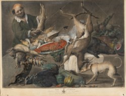 The larder - Stampa inglese a colori raffigurante dipinto di Maarten de Vos