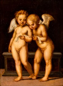 Scuola italiana del secolo XVI - Putti con spartito musicale, dall'opera di Raffaello