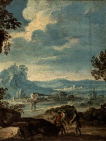 Scuola veneta del secolo XVII - Paesaggio con figure
