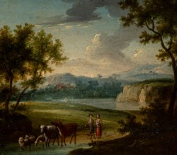 Scuola nordica del secolo XVII - Paesaggio con figure e armenti