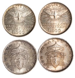 CITTA' DEL VATICANO - SEDE VACANTE (1958) - Lotto 2 esemplari da 500 lire