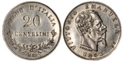 VITTORIO EMANUELE II (1861-1878) - 20 centesimi 1863, Milano
