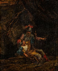 Scuola italiana del secolo XVII, cerchia di Salvator Rosa - Due armigeri