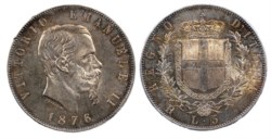 VITTORIO EMANUELE II (1861-1878) - 5 lire 1876, Roma