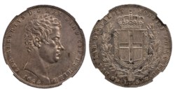 CARLO ALBERTO (1831-1849) - 5 lire 1844, Genova