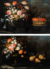 Scuola lombarda del XVII secolo - Coppia di nature morte