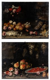 Scuola lombarda del XVIII secolo - Coppia di nature morte