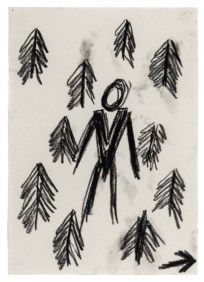 Men in woods, this way
