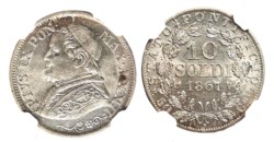 ROMA - PIO IX (1846-1870) - 10 soldi 1867, anno XXII