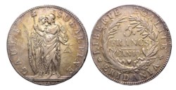 TORINO - REPUBBLICA SUBALPINA (1800-1802) - 5 franchi, anno 10