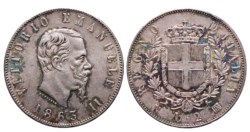 VITTORIO EMANUELE II, Re d'Italia (1861-1878) - 2 lire 1863, Napoli