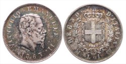 VITTORIO EMANUELE II, Re d'Italia (1861-1878) - 1 lira 1863, Milano