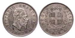 VITTORIO EMANUELE II, Re d'Italia (1861-1878) - 1 lira 1867, Milano