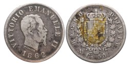 VITTORIO EMANUELE II, Re d'Italia (1861-1878) - 50 centesimi 1862, Napoli