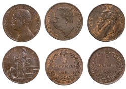 REGNO D'ITALIA (1861-1943)  Lotto 3 monete da 5 centesimi (1861 M, 1895, 1913)