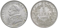 PIO IX (1846-1870) - 1 lira 1866, busto medio
