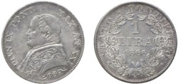 PIO IX (1846-1870) - 1 lira 1866, anno XXI, busto medio