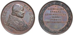 PIO IX (1846-1878) - Esposizione romana, anno XXIV<br>Bronzo<br>Diam. 50,5 mm  -  Peso  65,82 gr.<br>Bartolotti  XXIV-53<br>Vecchio lavaggio, altrimenti SPL/m.SPL