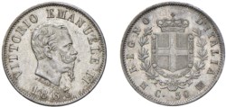 VITTORIO EMANUELE II (1861-1878) - 50 centesimi 1863, Milano