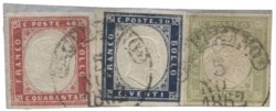 Antichi Stati Italiani - Province Napoletane - 40 + 20 + 5 cent Sard. 16E + 15E + 1)