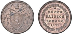 PIO VIII, Francesco Saverio Castiglioni (1829-1830) - 1/2 baiocco romano, Bologna
