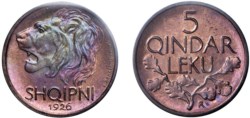 ALBANIA - AHMED ZOGU, Presidente (1925-1928) - 5 qindar-leku 1926, Roma