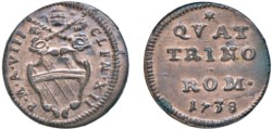 CLEMENTE XII, Lorenzo Corsini (1730-1740) - Quattrino 1738, an. VIII, Roma