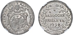 PIO VI, Giovanni Angelo Braschi (1775-1799) - 60 baiocchi ridotto 1797, an. XXII, Roma