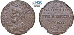 PIO VI, Giovanni Angelo Braschi (1775 - 1799) - Sampietrino da 2 e 1/2 baiocchi, 1796, Gubbio