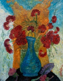 Garofani rossi e vaso blu