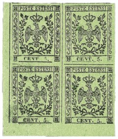Antichi Stati Italiani - Modena - 1855 - Quartina del 5 cent (8a cat.21000)