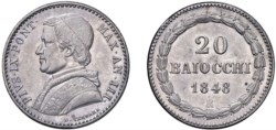 PIO IX, Giovanni Maria Mastai-Ferretti (1846-1870) - 20 baiocchi 1848, an. III, Roma, I tipo.