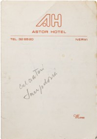 CALCIO - MENU' dell'Hotel Astor di Nervi Genova con al verso le firme dei calciatori della squadra calcio della Sampdoria campionato 1979/80