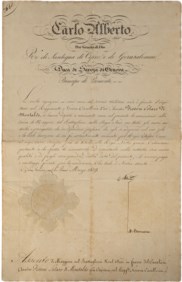 CARLO ALBERTO DI SAVOIA - Decreto con autografo di Re Carlo Alberto di Savoia e controfirmato da Pes di Villamarina