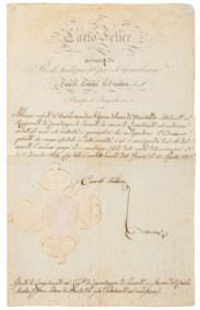 CARLO FELICE DI SAVOIA - Decreto di promozione da Sottotenente a Luogotenente nel Reggimento dei Cavalleggeri di Piemonte