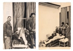 COPPI FAUSTO - IL CAMPIONISSIMO DI CICLISMO SUL LETTO DI OSPEDALE CON LA GAMBA DESTRA INGESSATA